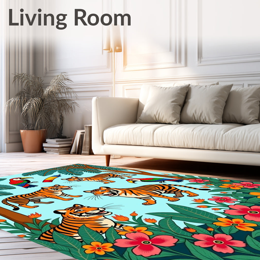 Vibrant Jungle Tigers and Toucans Rug