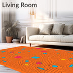 Retro Orange Circuit Board Shapes Rug