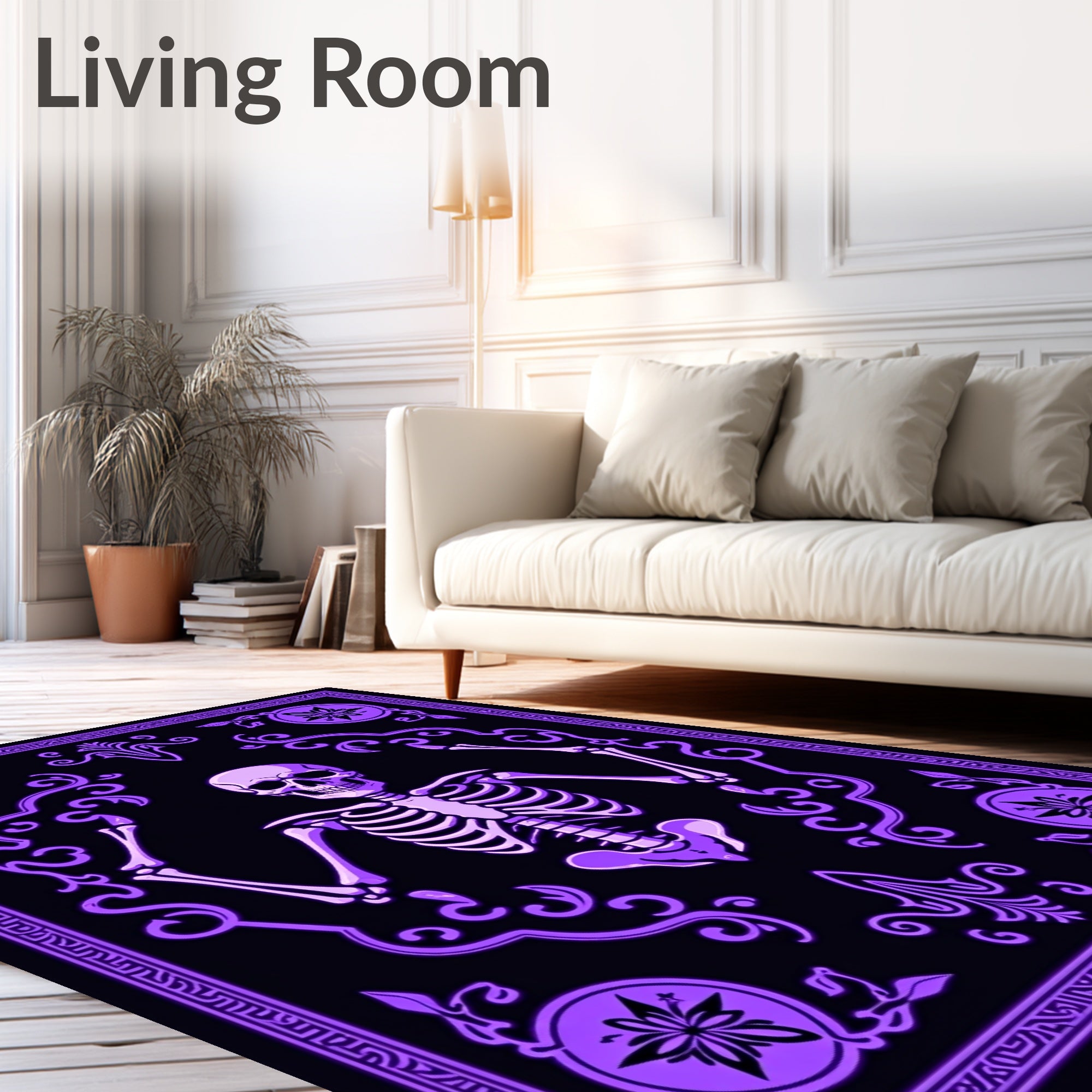Purple Skeleton Black Ornate Frame Rug
