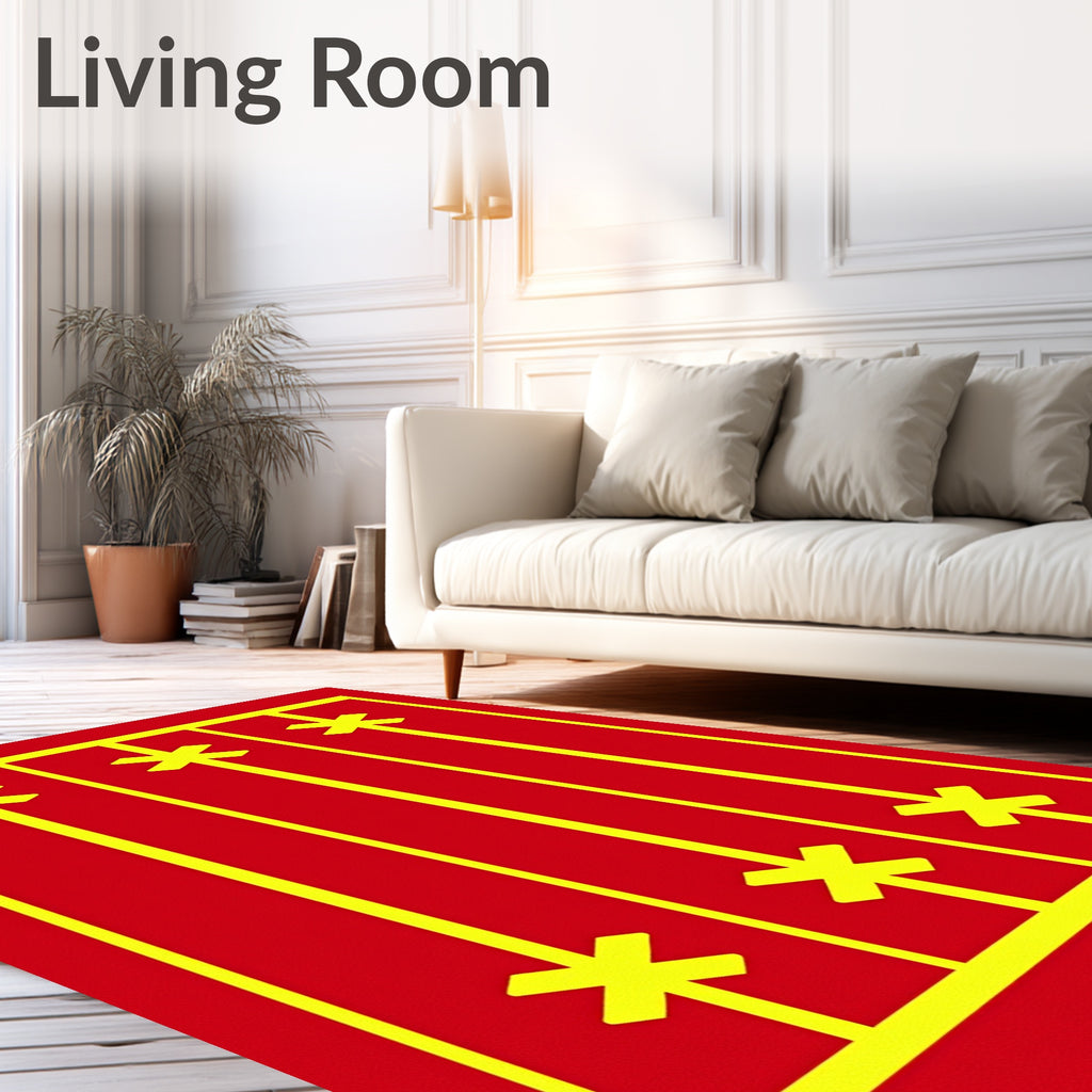 Bold Yellow Star Geometric Red Rug