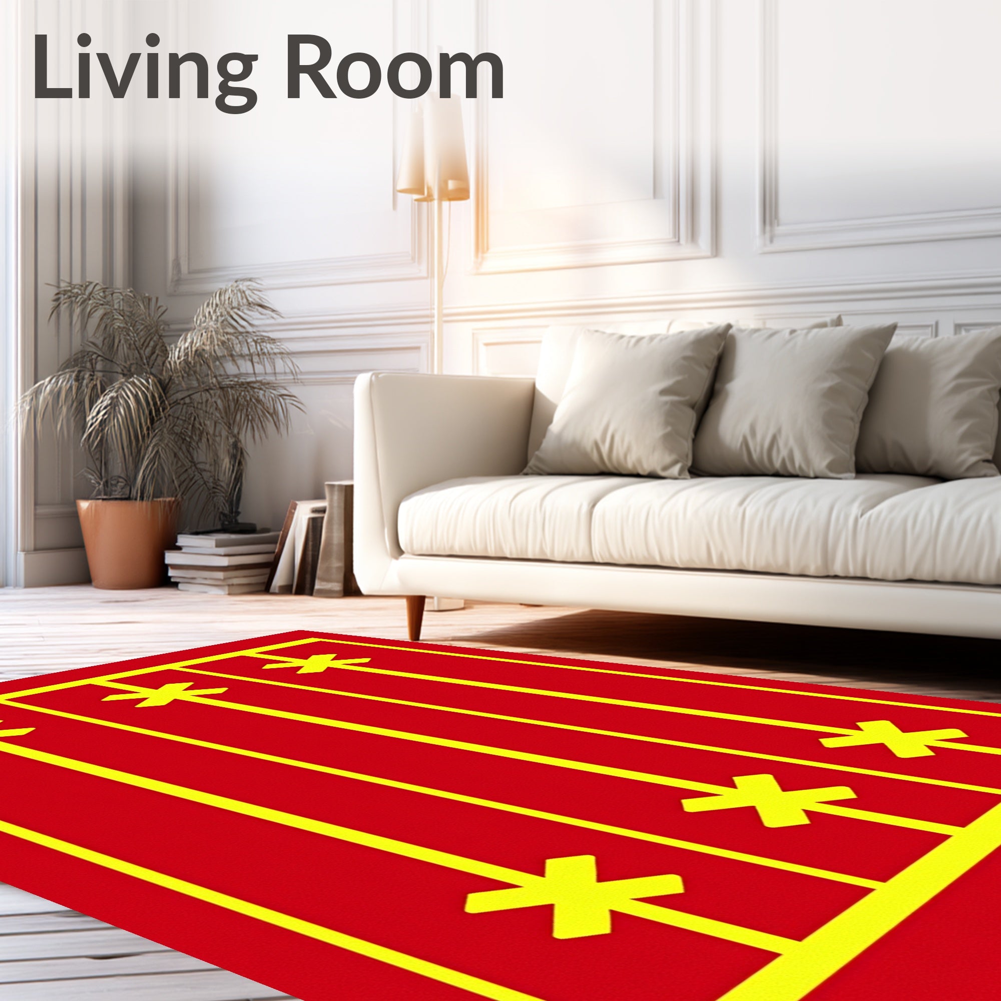 Bold Yellow Star Geometric Red Rug