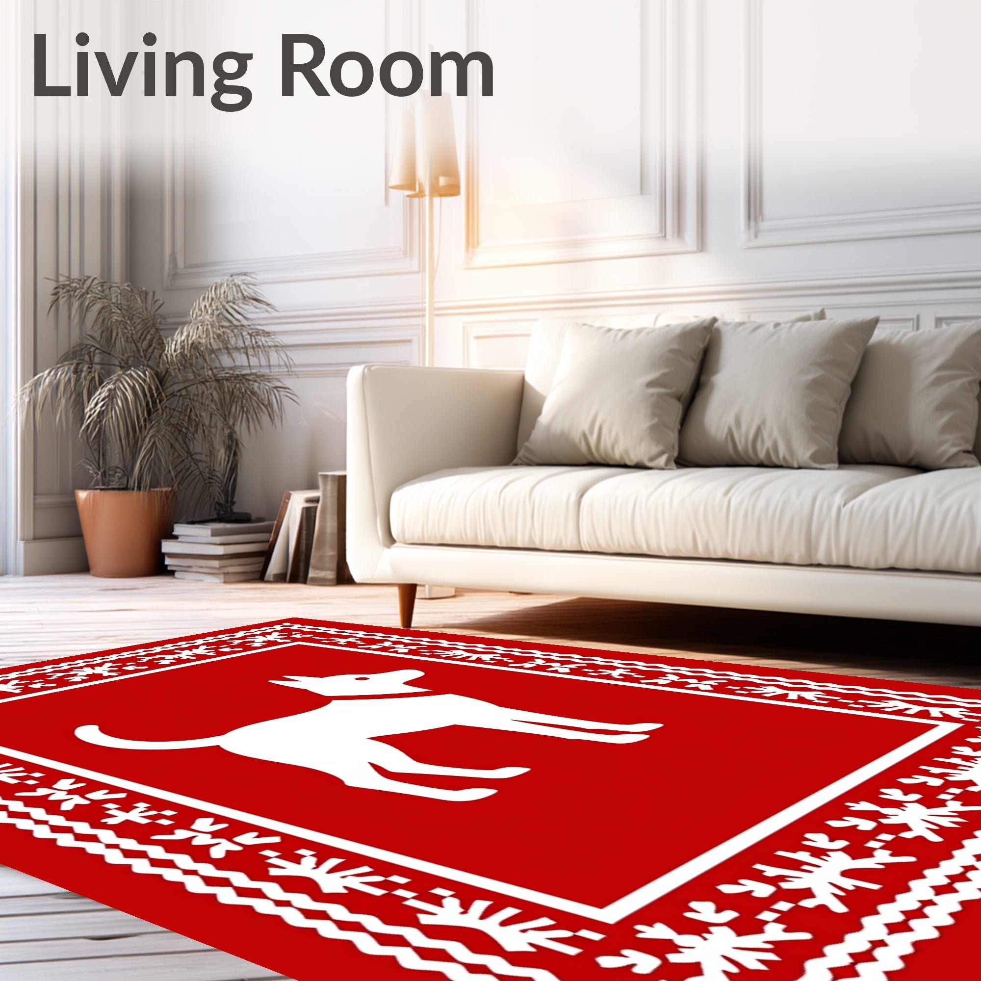 Red White Canine Folk Art Rug