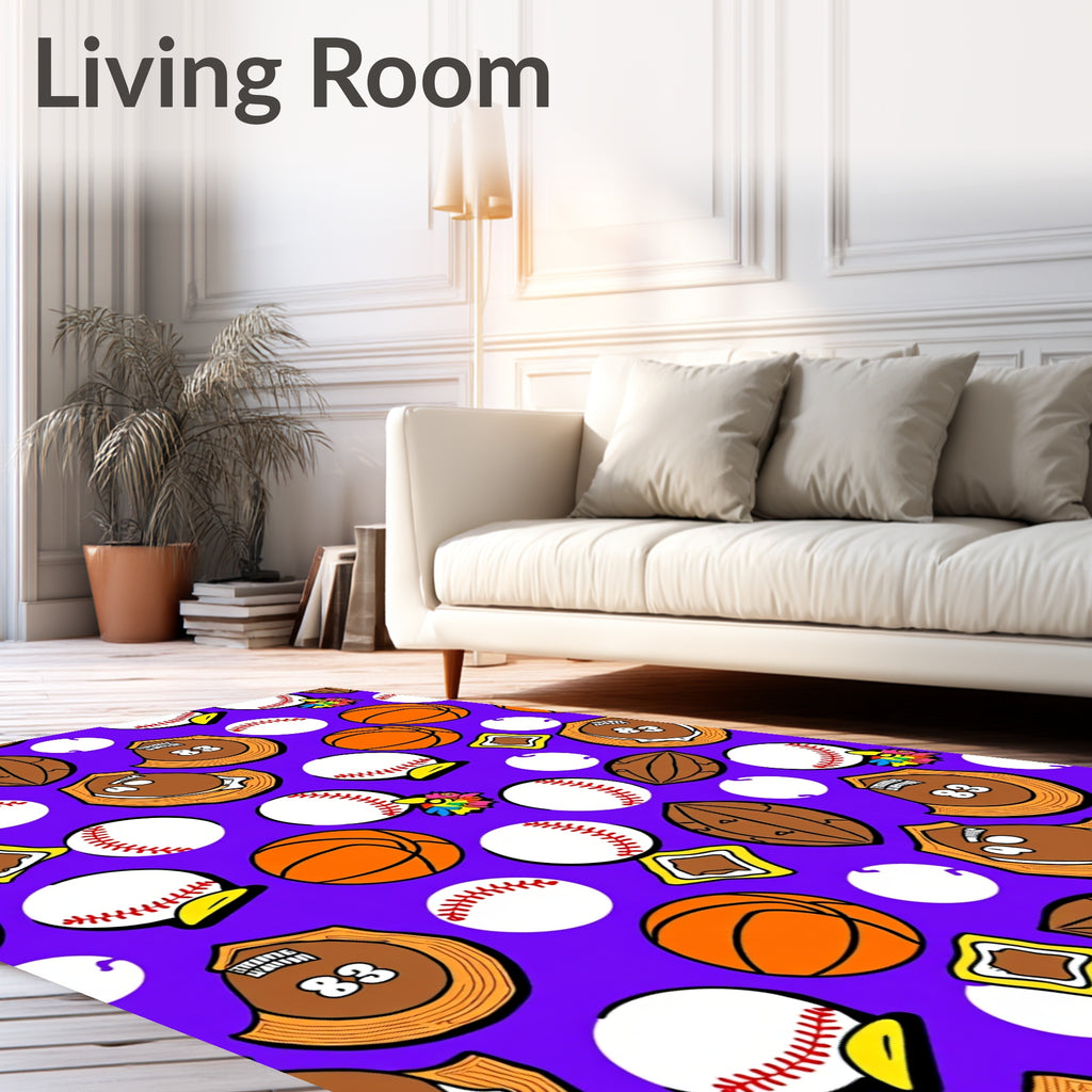 Purple Sports Balls And Pinata Rug