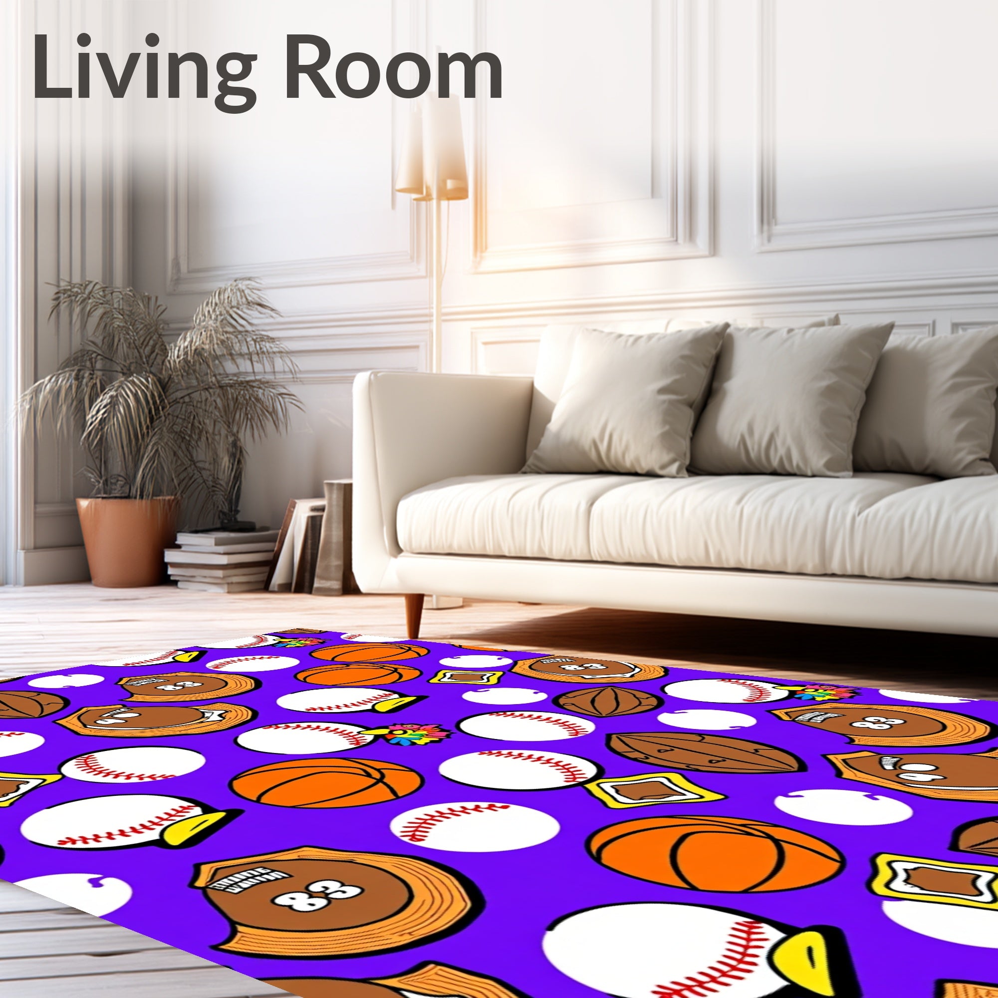 Purple Sports Balls And Pinata Rug