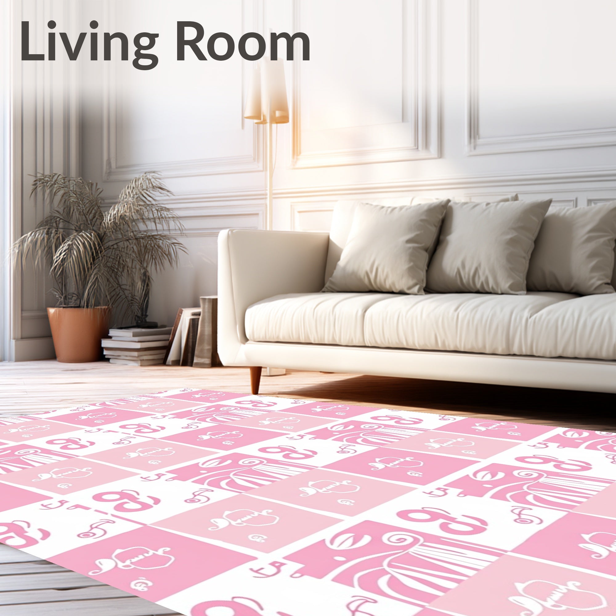 Pink Floral Checkerboard Abstraction Rug