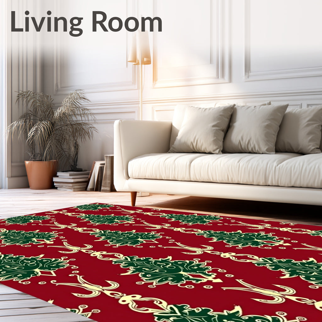 Crimson Emerald Damask Filigree Tree Rug