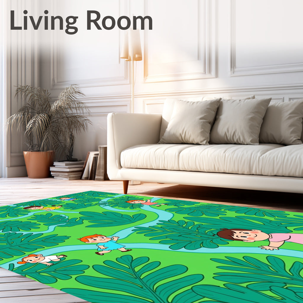Children Playing In Lush Tropical Forest Rug