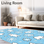 Cute Polar Bears Snowflakes Blue Background Rug