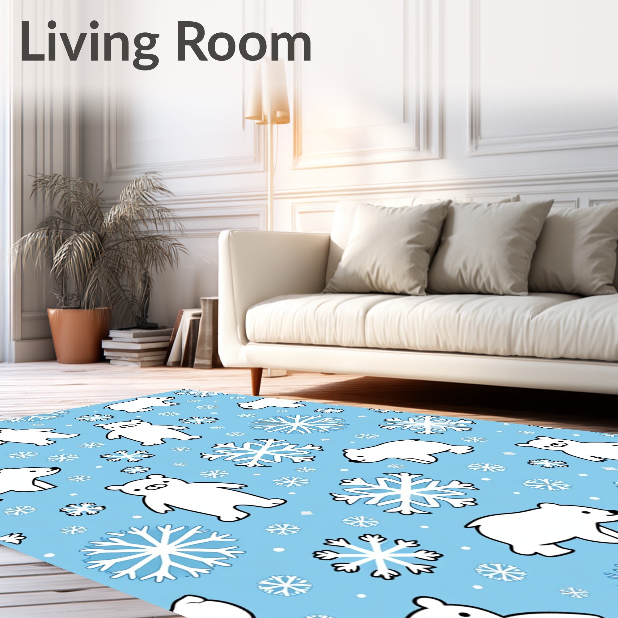 Cute Polar Bears Snowflakes Blue Background Rug
