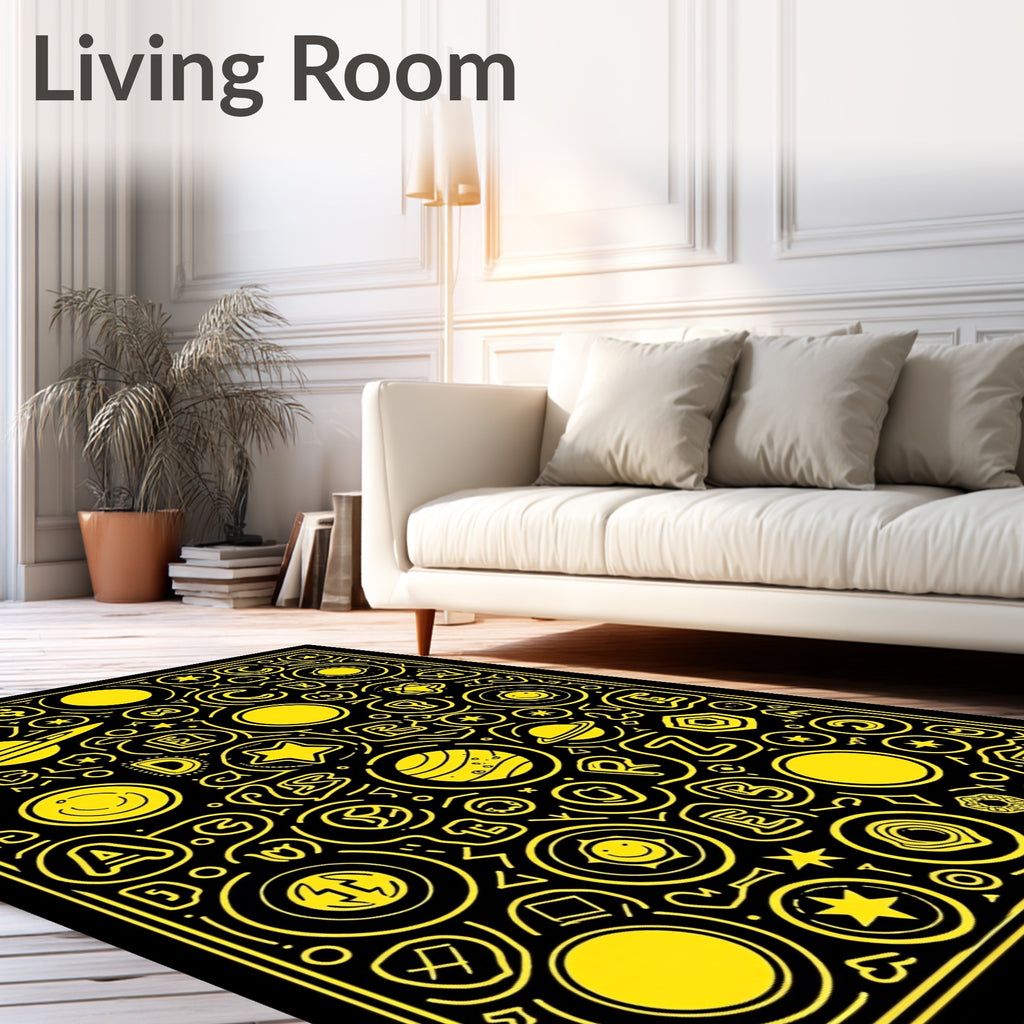 Cosmic Yellow Alphabet Planet Collection Rug