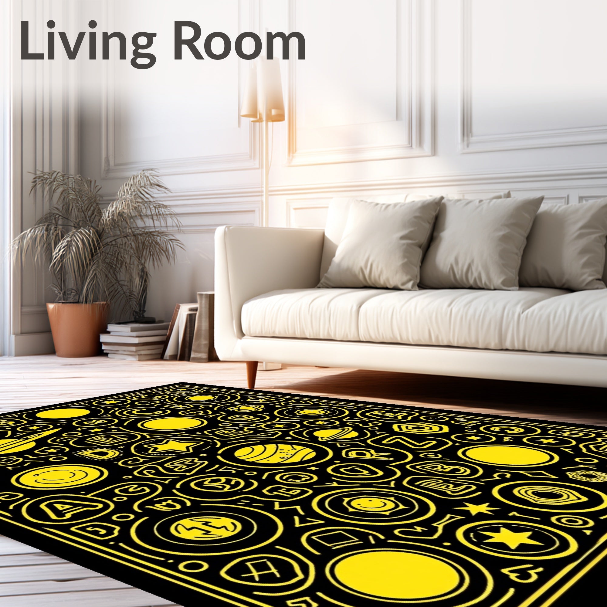 Cosmic Yellow Alphabet Planet Collection Rug