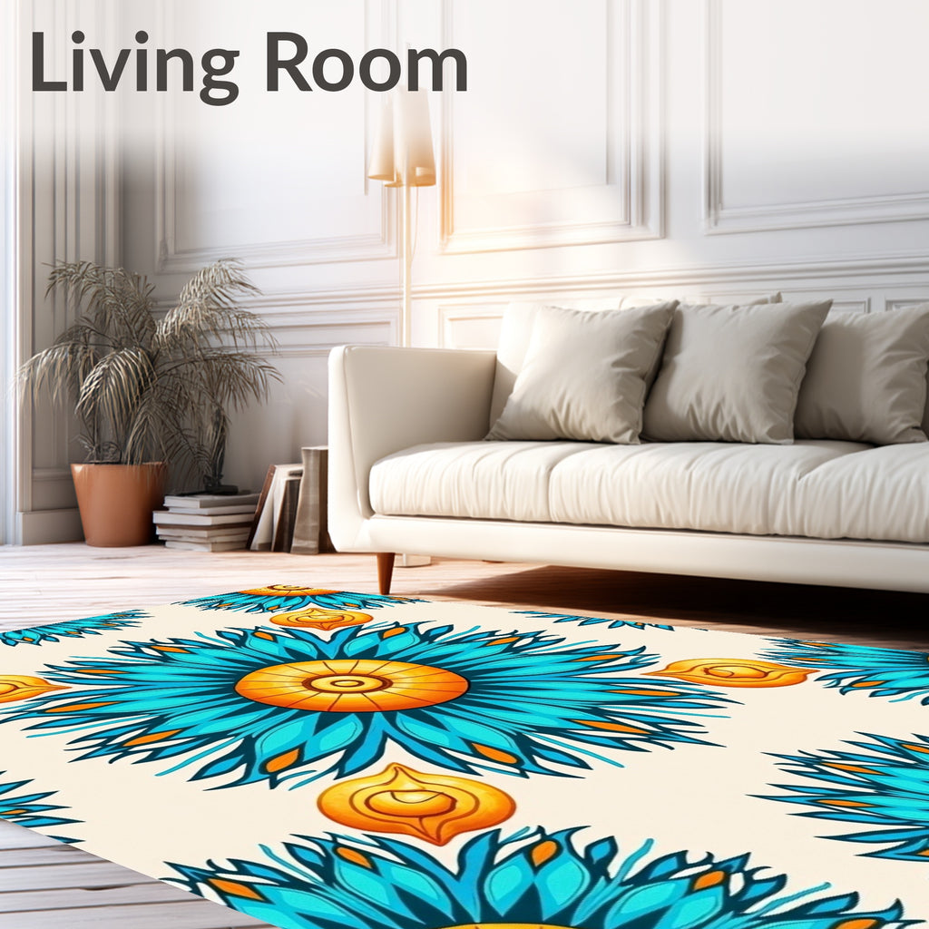 Vibrant Blue Orange Floral Radiance Rug