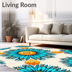 Vibrant Blue Orange Floral Radiance Rug