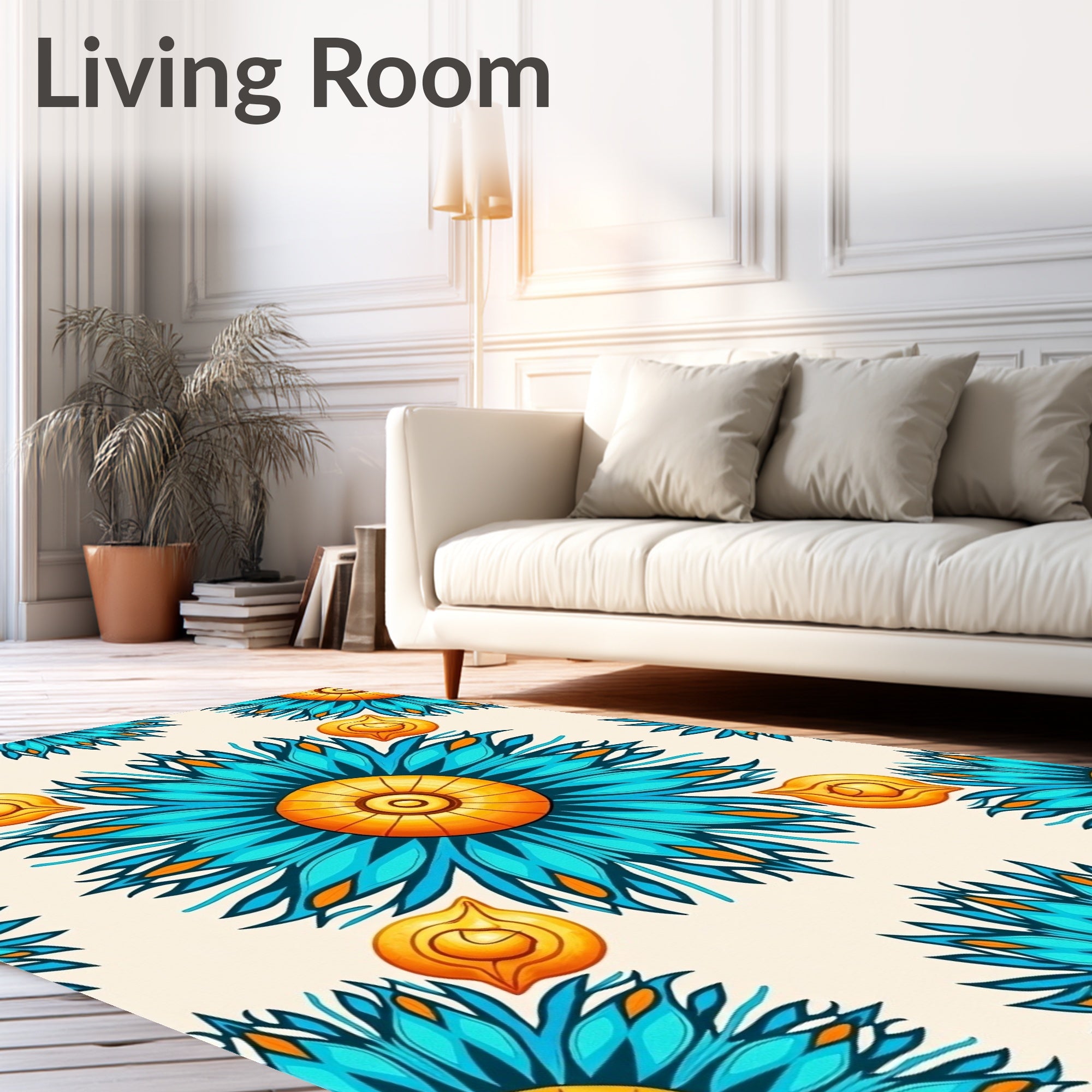 Vibrant Blue Orange Floral Radiance Rug