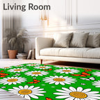 Whimsical Orange Butterflies Daisy Garden Rug