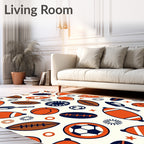 Orange Navy Sports Balls Collage Rug
