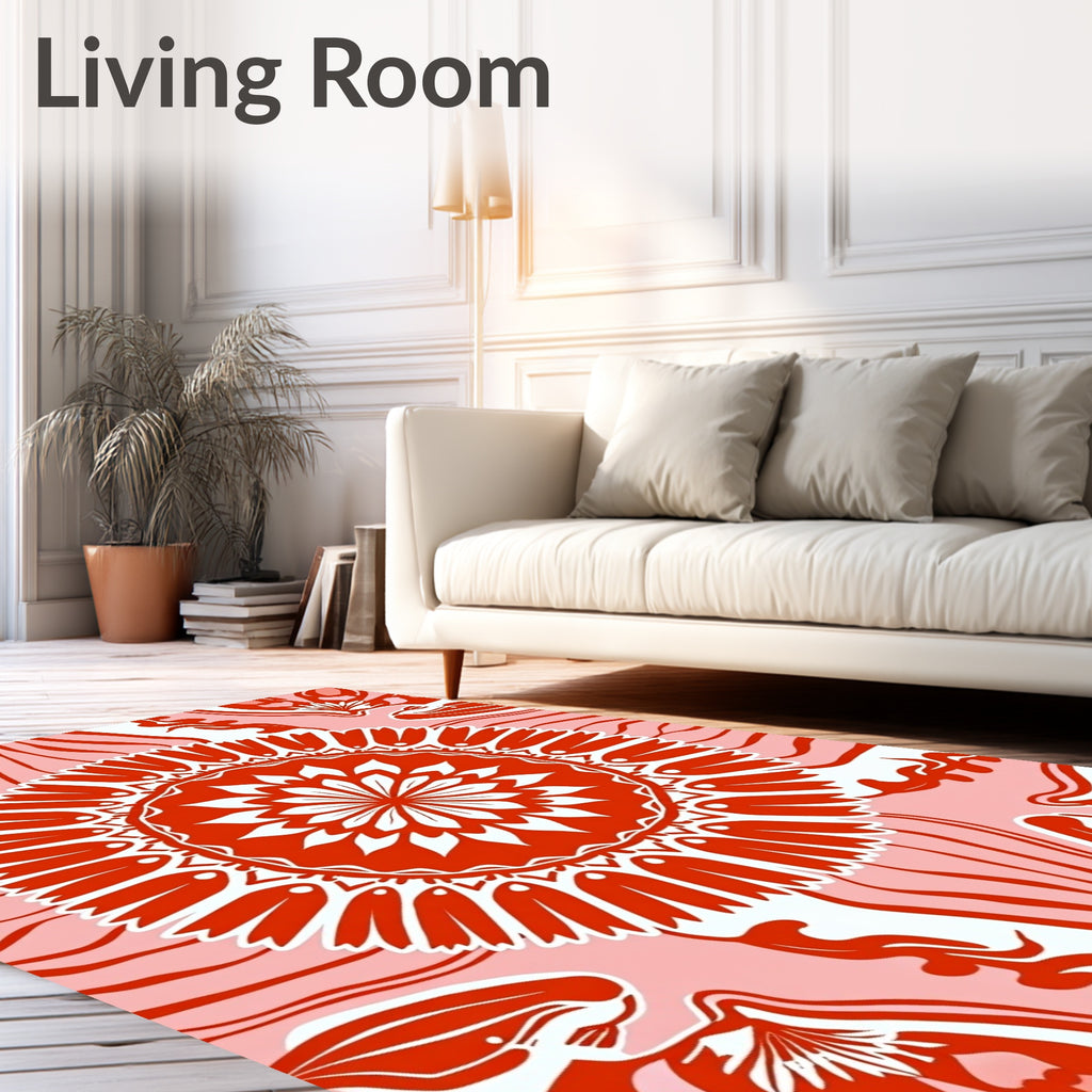Bold Red Mandala Floral Rug