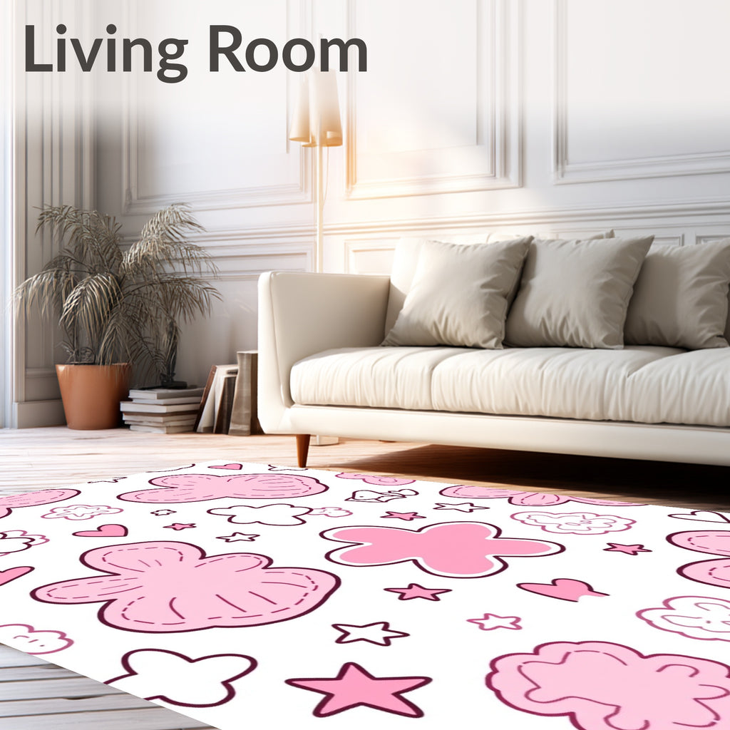 Pink Blossom Cloud Hearts Stitched Rug