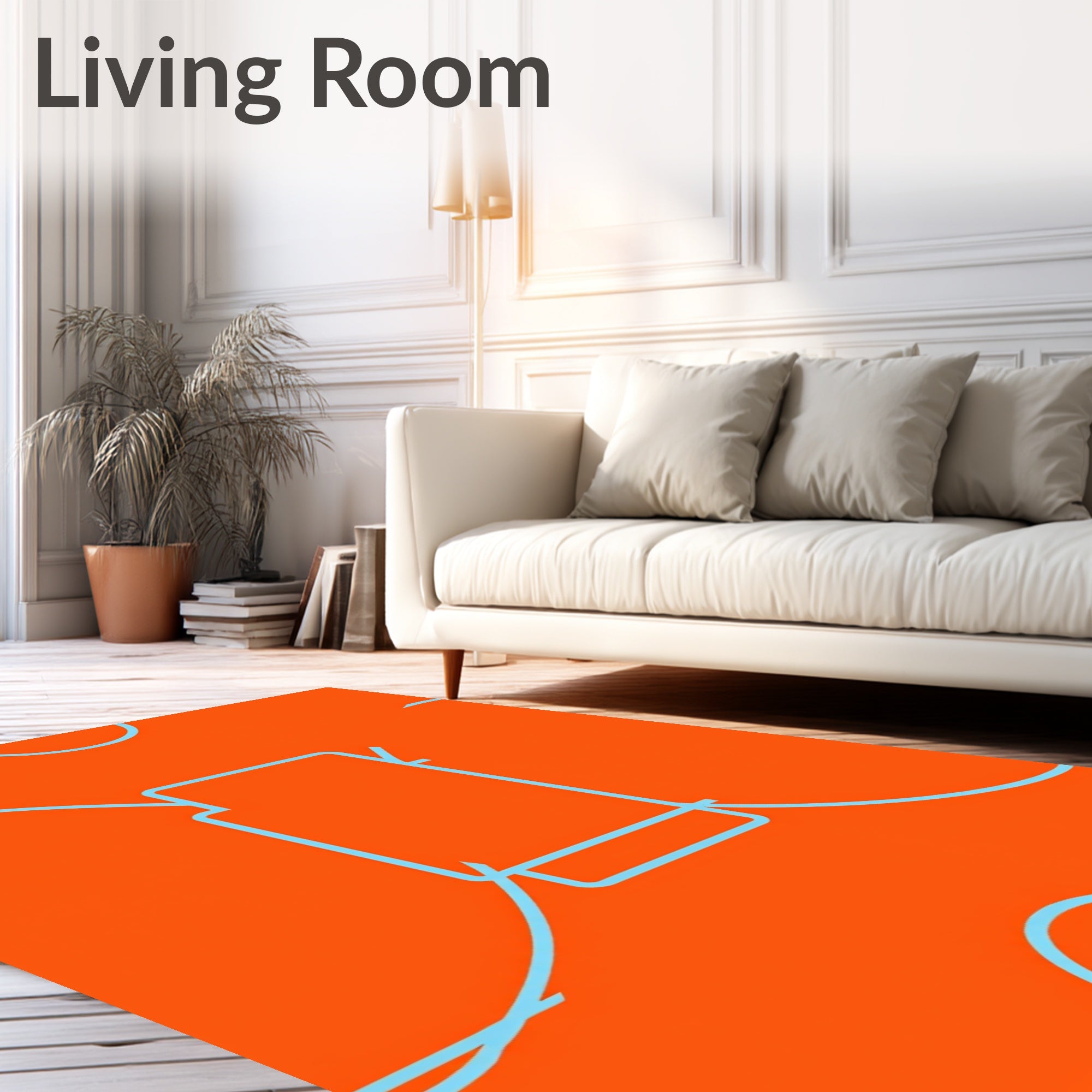 Bright Orange Sky Blue Abstract Lines Rug