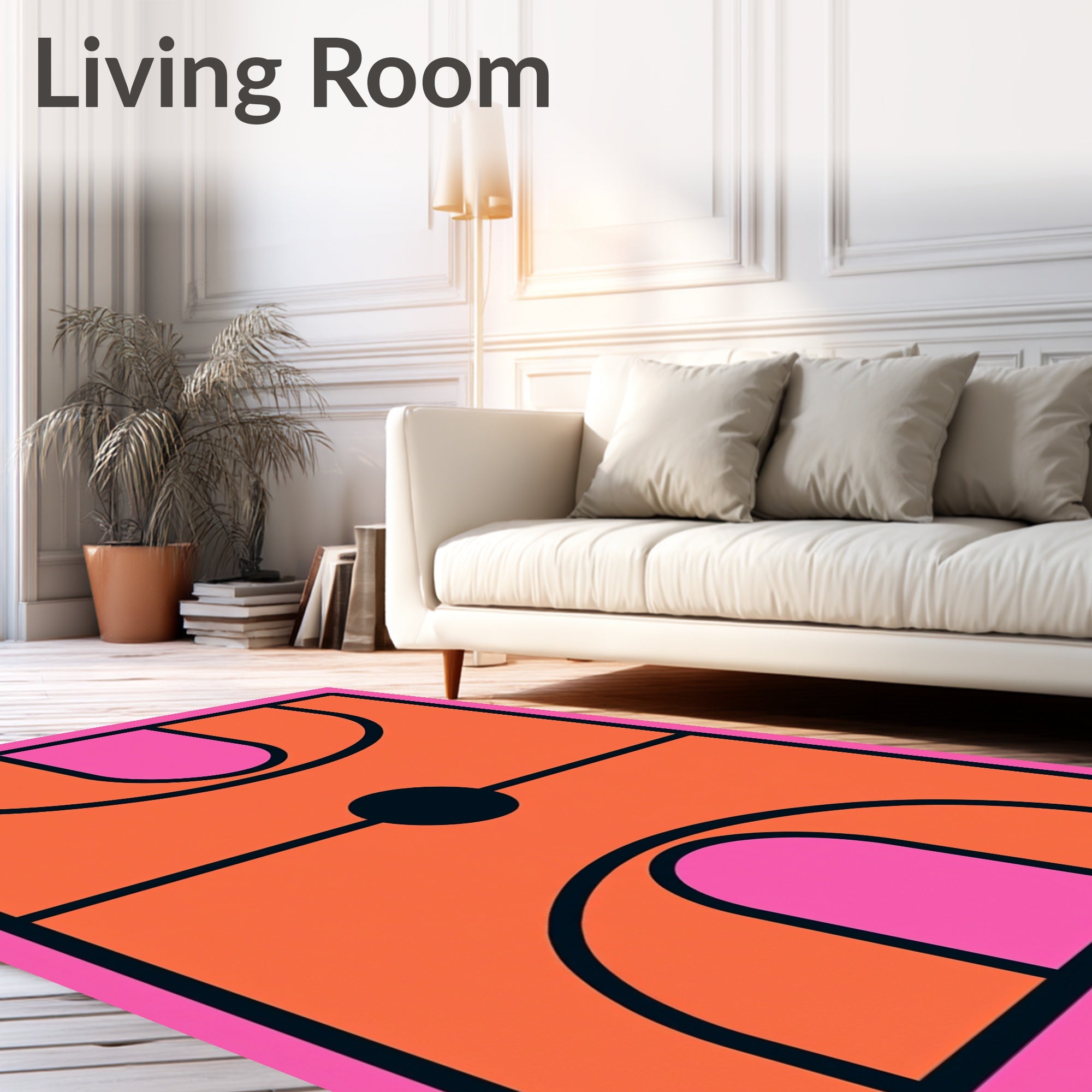 Retro Orange Pink Geometric Court Rug