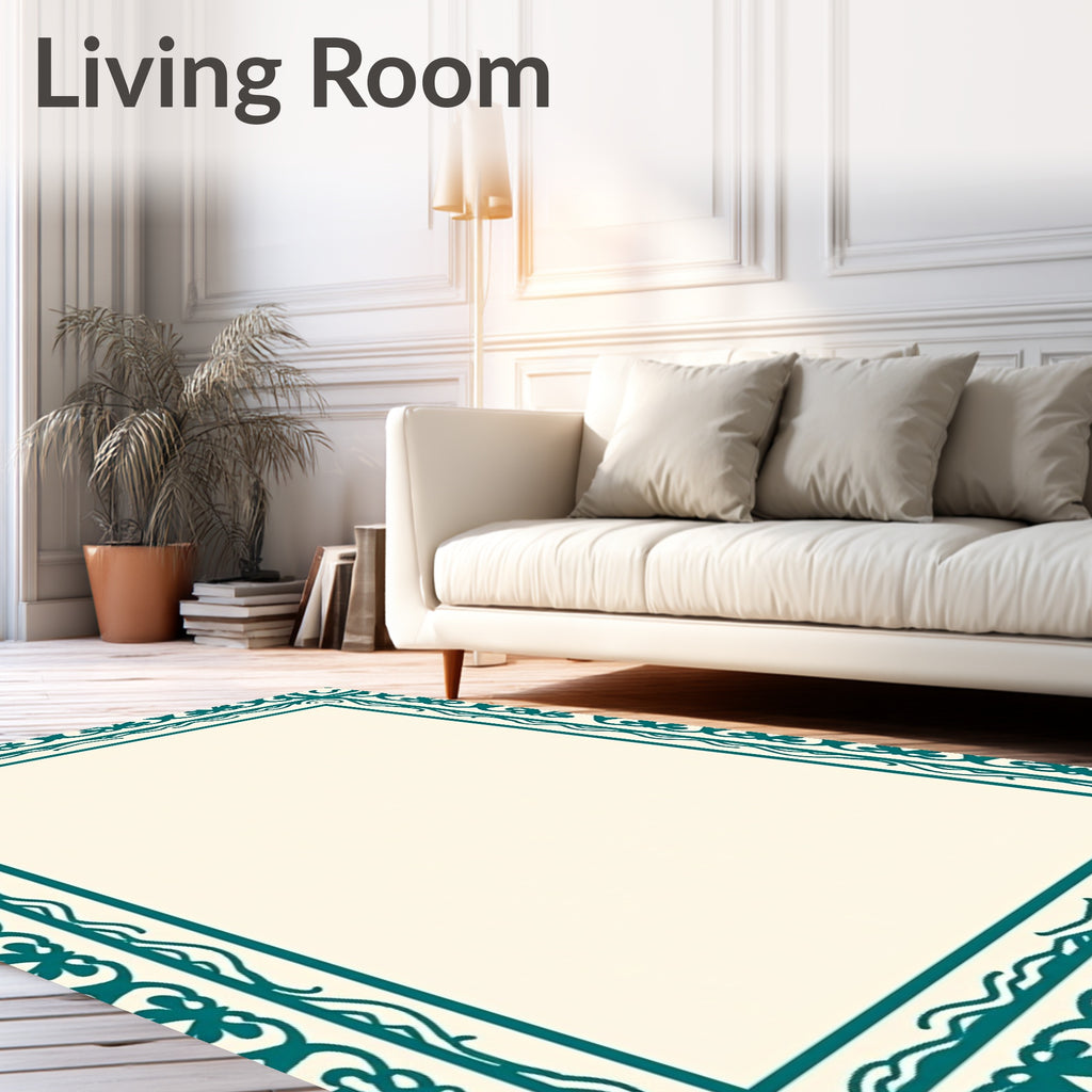 Teal Ornate Floral Frame Rug