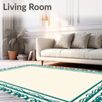 Teal Ornate Floral Frame Rug