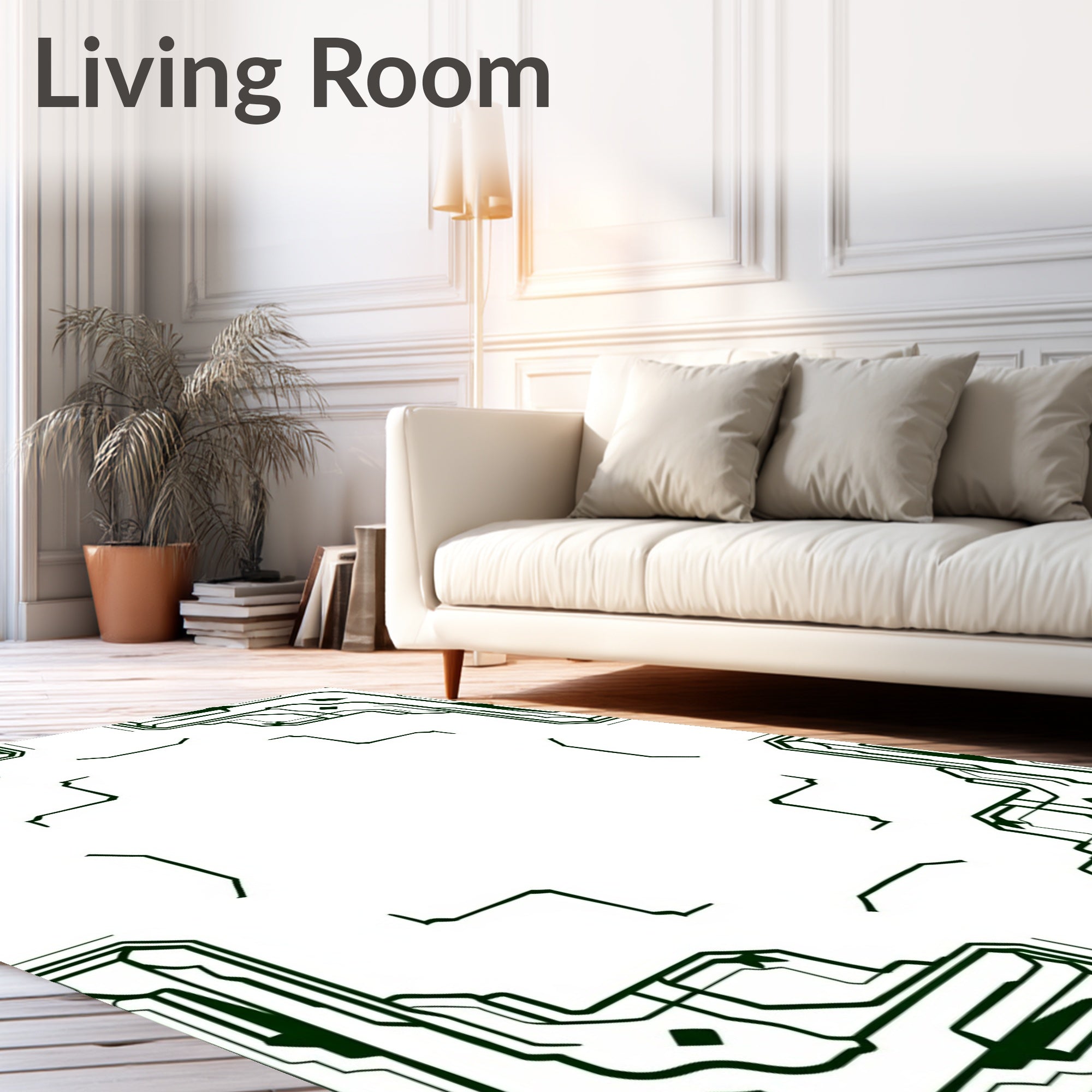 Green Circuit Board Geometric Border Rug