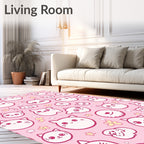 Pink Kawaii Cat Faces with Flowers Rug