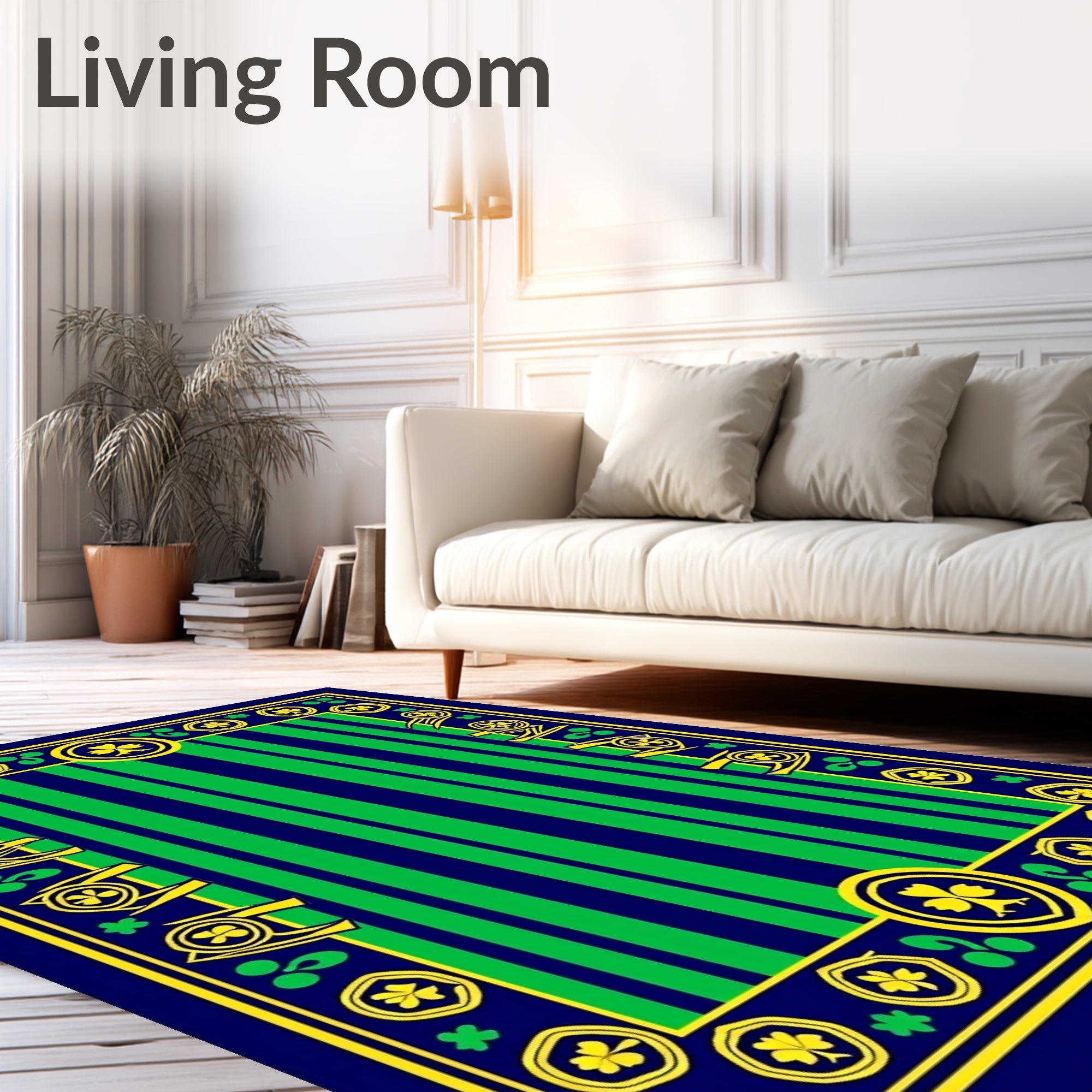 Navy Green Striped Shamrock Border Rug