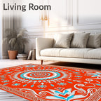 Vibrant Red Blue Mandala Floral Rug