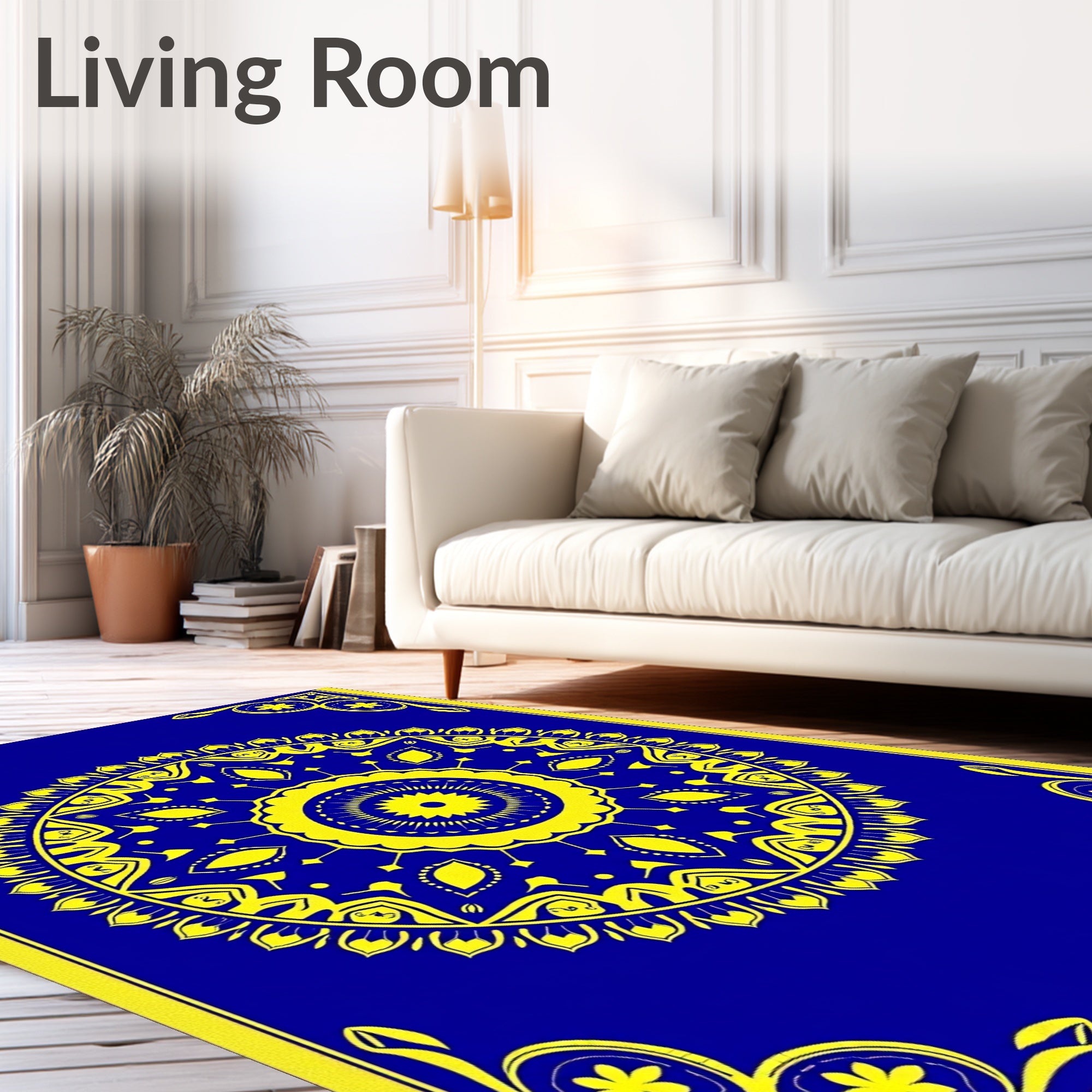 Royal Blue Yellow Medallion Mandala Rug