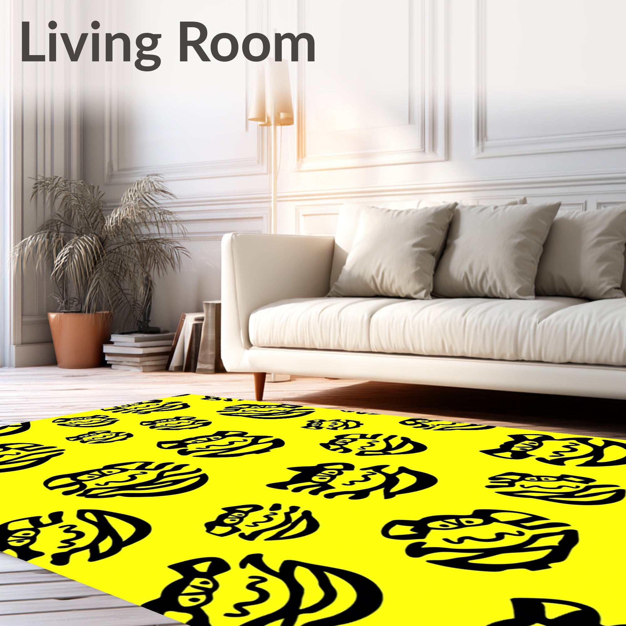 Bright Yellow Tribal Face Rug