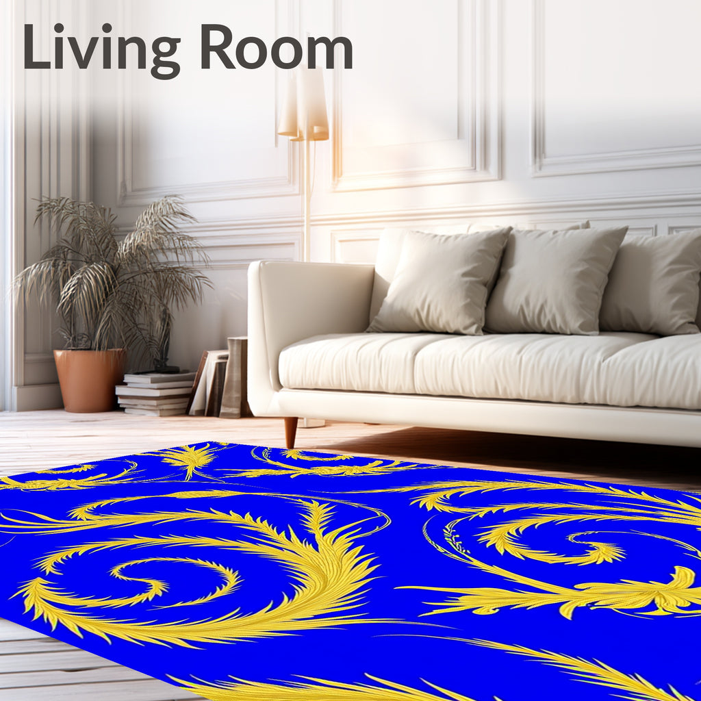 Golden Swirl Flourish Royal Blue Rug