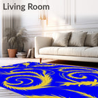 Golden Swirl Flourish Royal Blue Rug