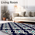 Deep Teal Ivory Medieval Cross Rug