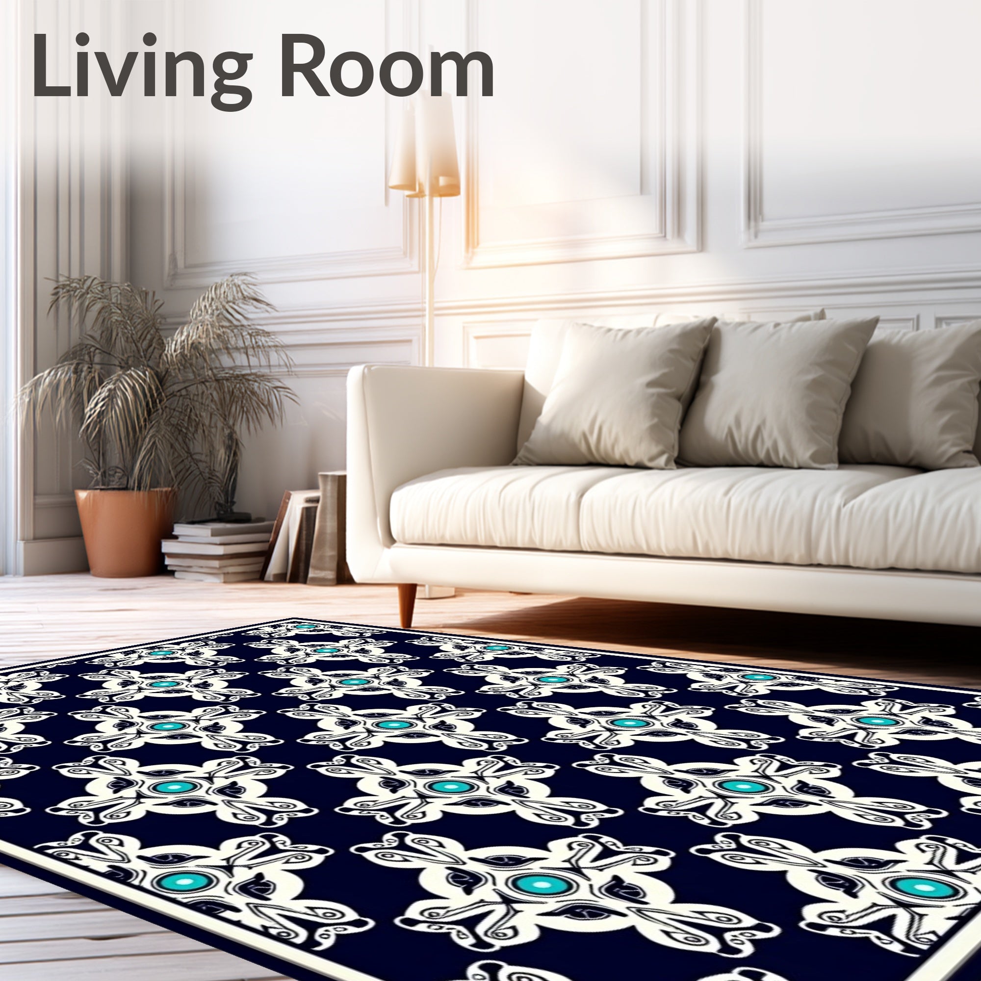 Deep Teal Ivory Medieval Cross Rug