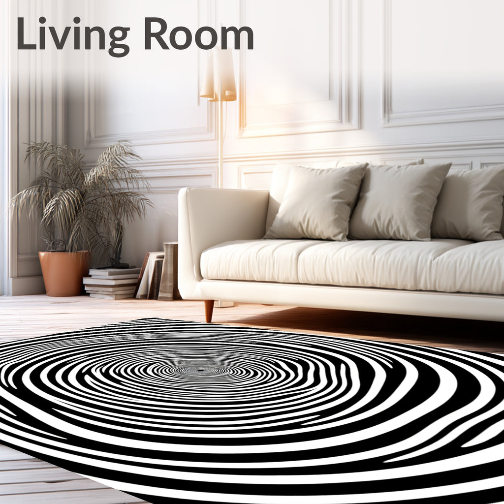 Onyx White Swirling Vortex Rug