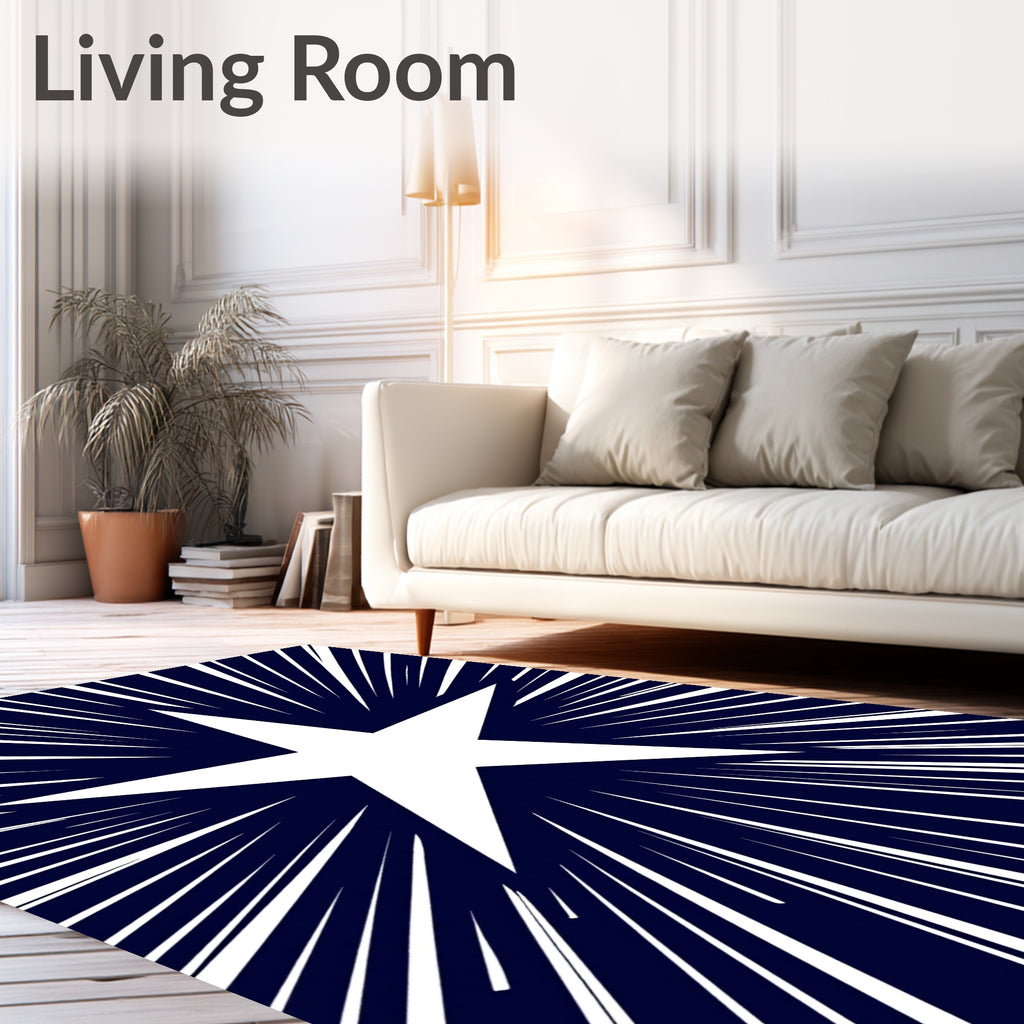 White Star Burst Navy Rug