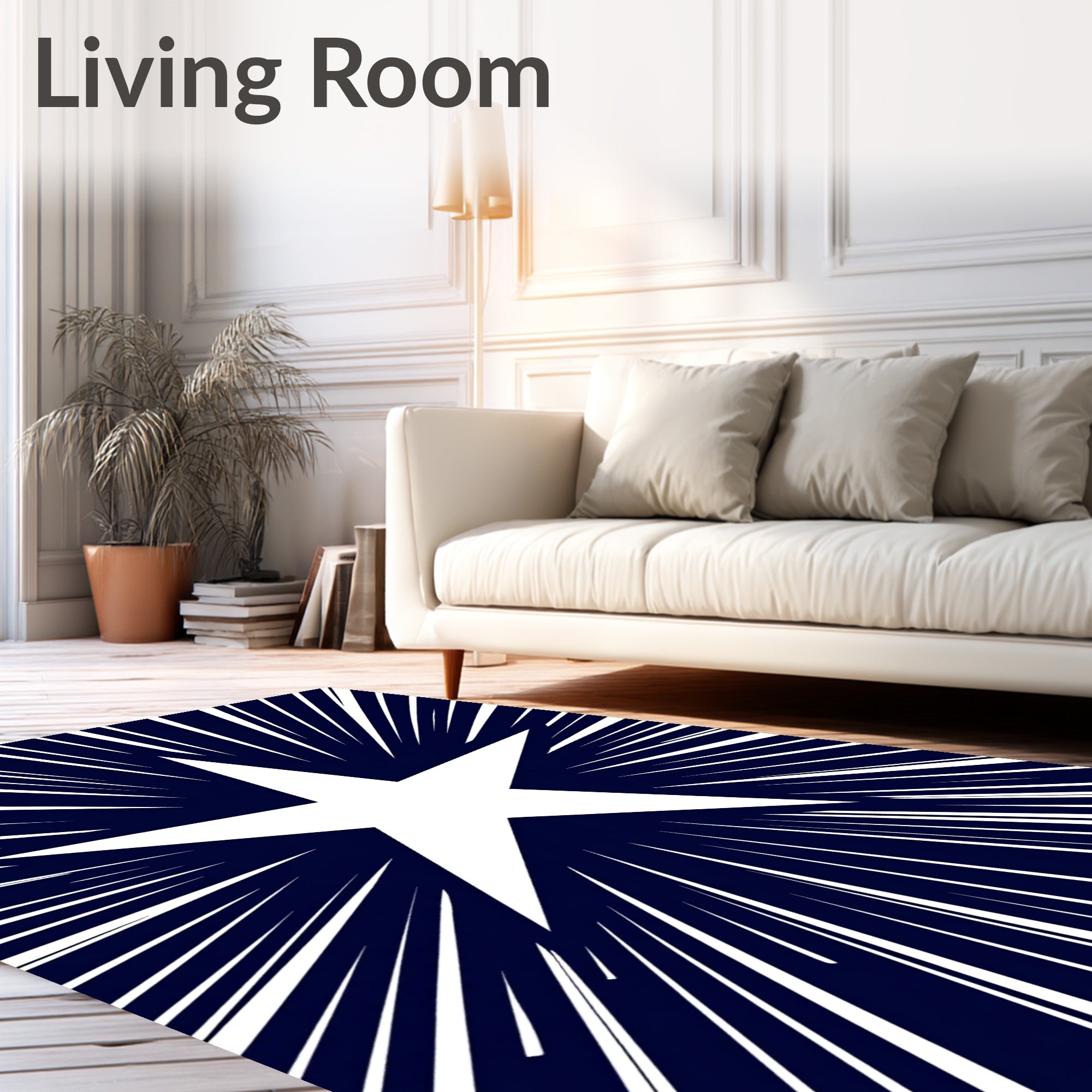 White Star Burst Navy Rug