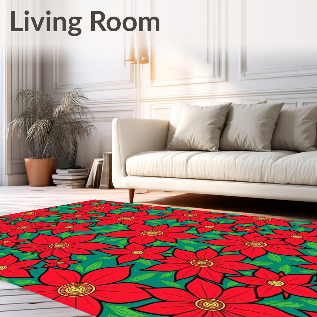 Bold Red Floral Teal Garden Rug