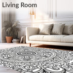 Black White Intricate Mandala Floral Rug
