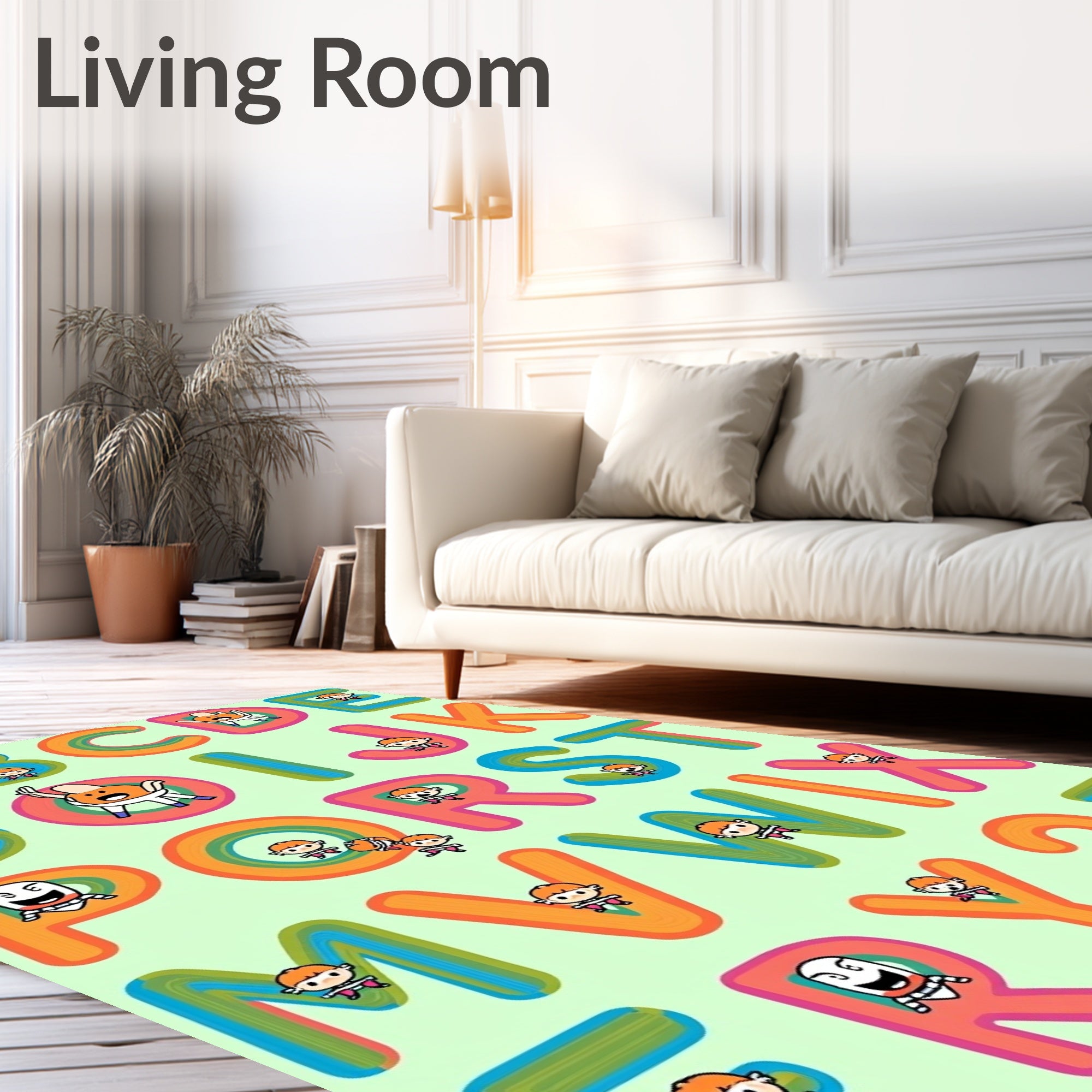 Colorful Alphabet Characters Whimsical Fun Rug