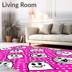 Whimsical Pink Ghost Polka Dot Rug