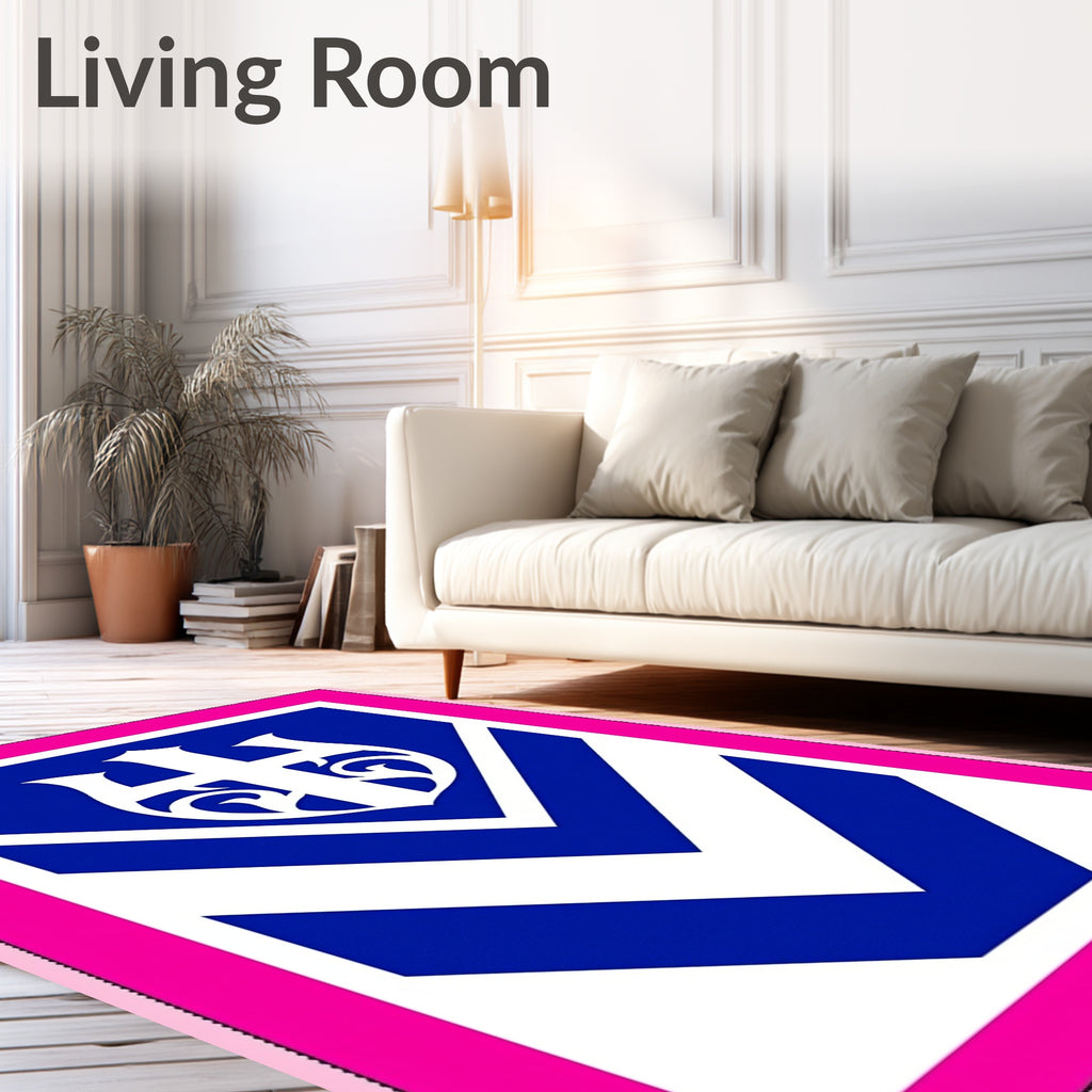 Bold Blue White Crest Chevron Rug