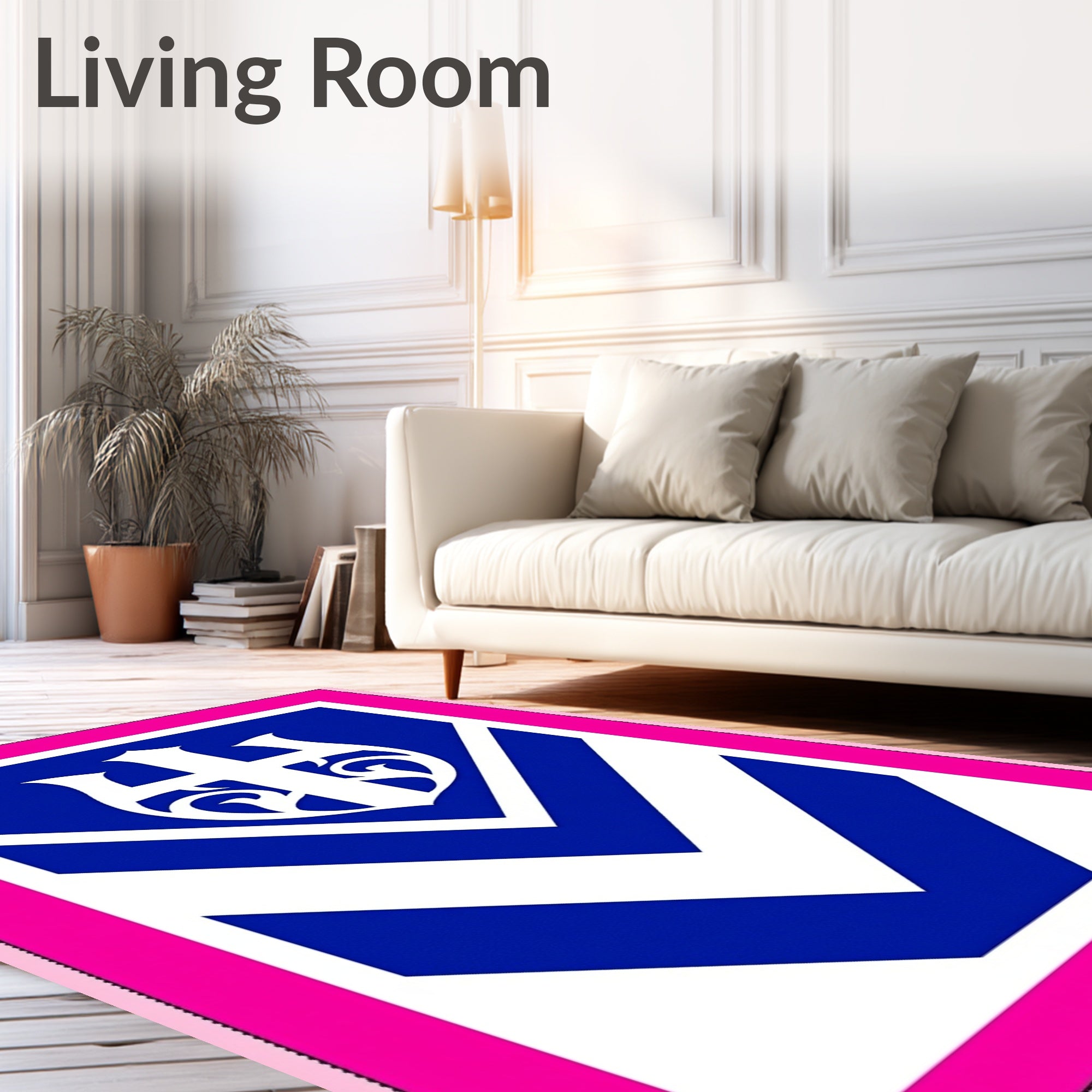 Bold Blue White Crest Chevron Rug