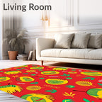 Vibrant Yellow Green Foliage Red Background Rug