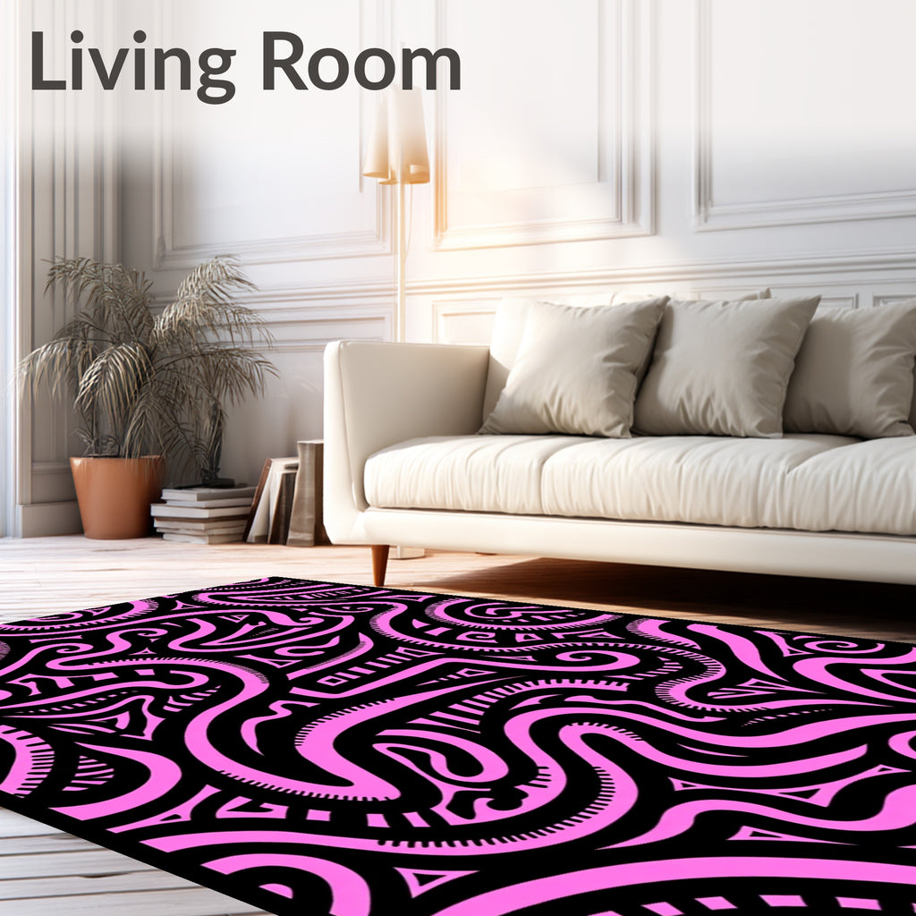 Hot Pink Abstract Swirl Tribal Design Rug