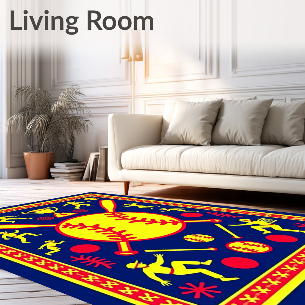 Navy Yellow Red Baseball Game Rug
