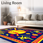 Navy Yellow Red Baseball Game Rug