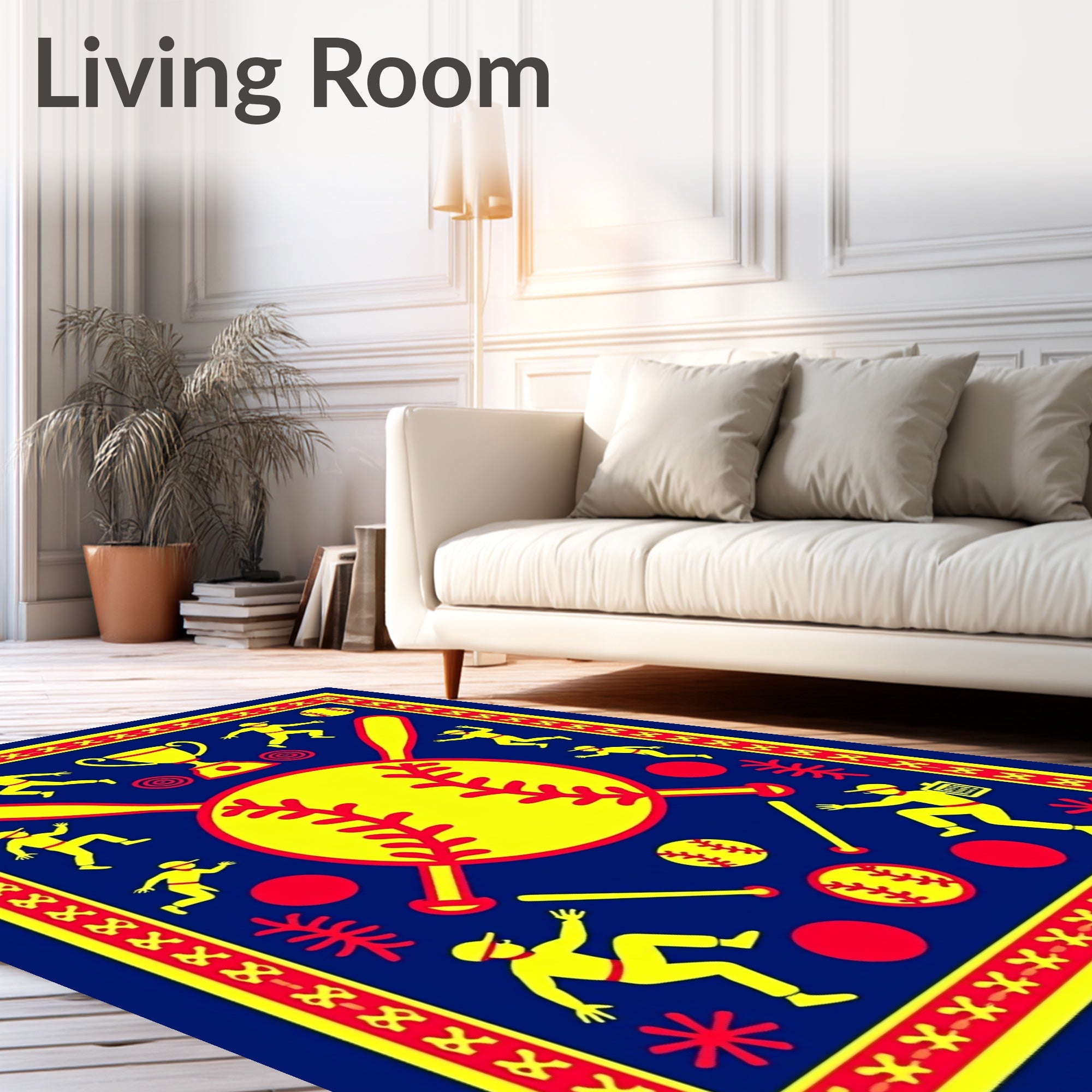 Navy Yellow Red Baseball Game Rug